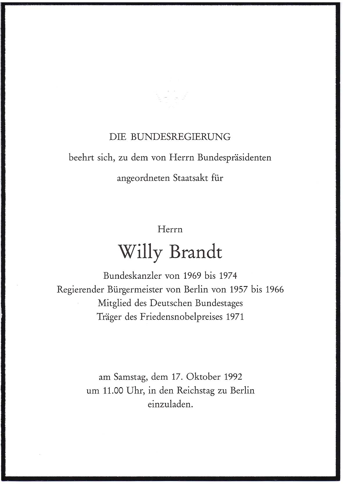 Einladung Staatsakt Brandt