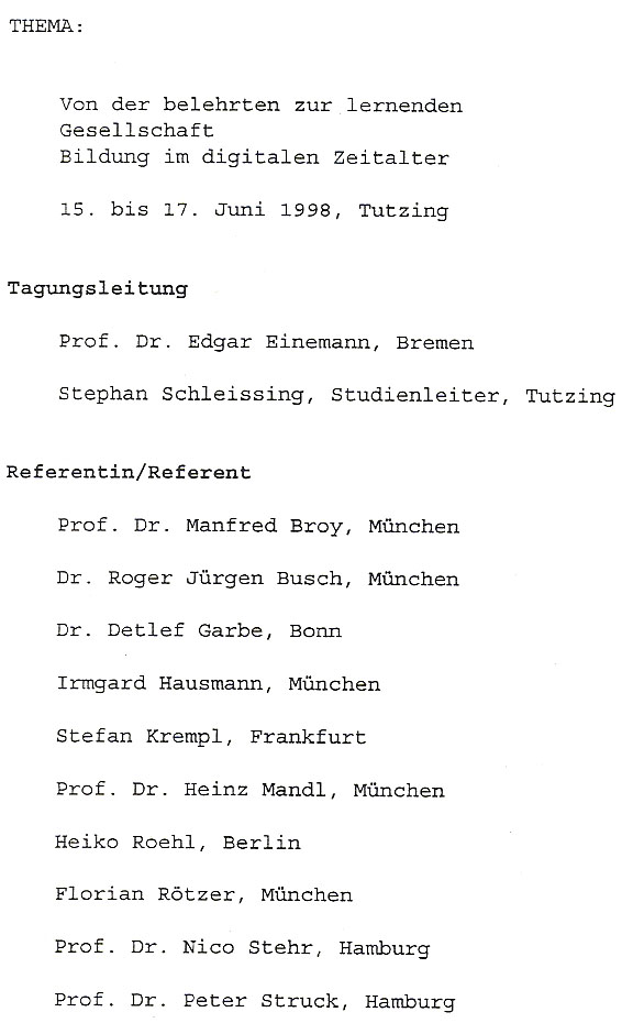 1998 Tutzing Tagung Referenten